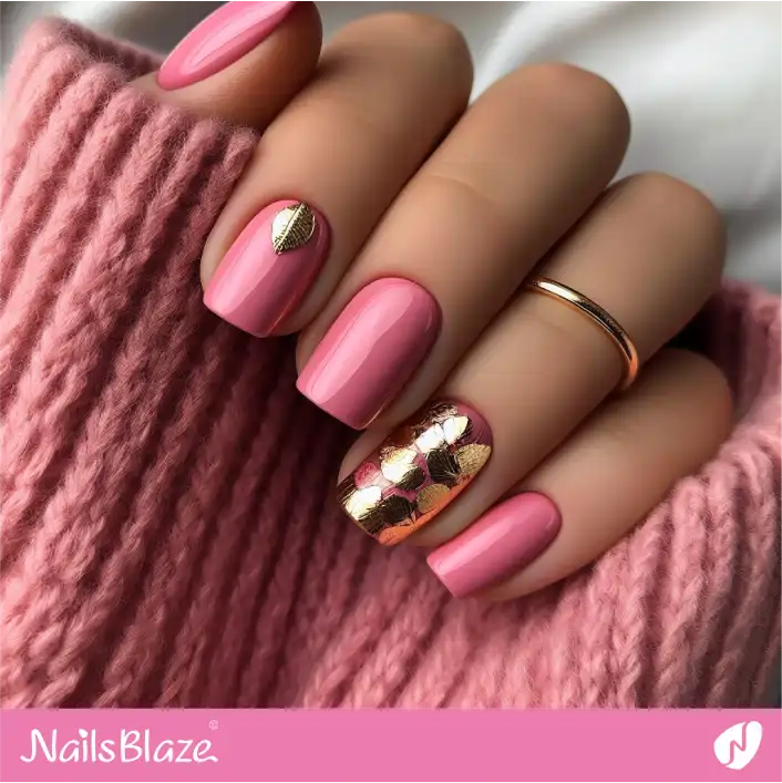 Short Hot Pink Nails with Foil Accents | Foil Nails - NB4083